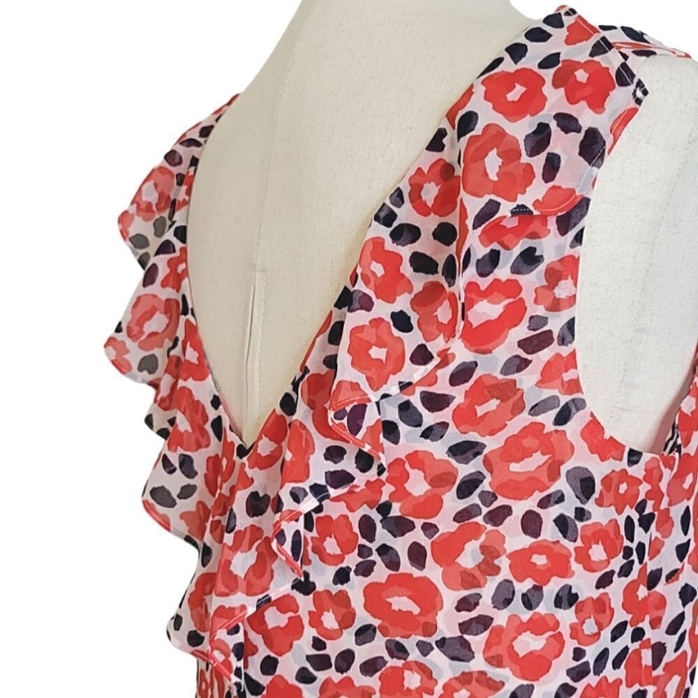 Cabi Flipside Red Floral Ruffle Detail Sleeveless Blouse Size S - Picture 7 of 10